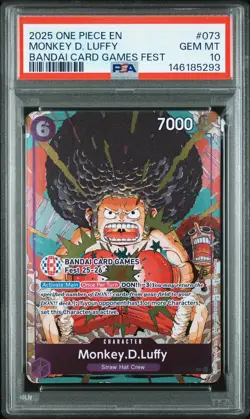 Bandai One Piece CCG Monkey.D.Luffy Card Games Fest Promo Foil #073 PSA 10 - Image 1