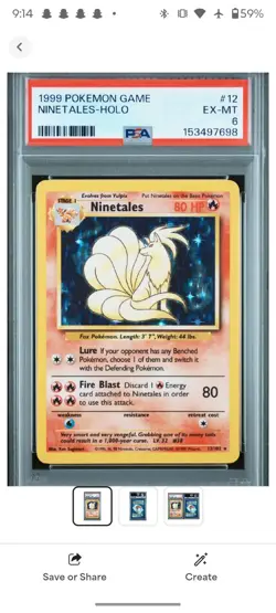 Pokemon Base Set Ninetales 12/102 PSA 6 Holo Rare English Card 1999 - Image 1