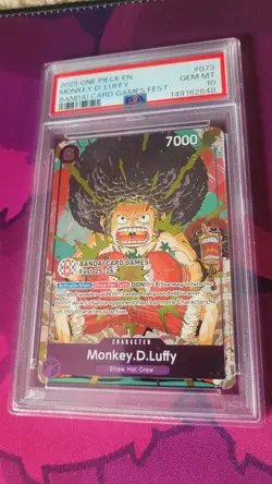 2025 ONE PIECE OP07-073 BANDAI CARD GAMES FEST 25-26 MONKEY D LUFFY PROMO PSA 10 - Image 1