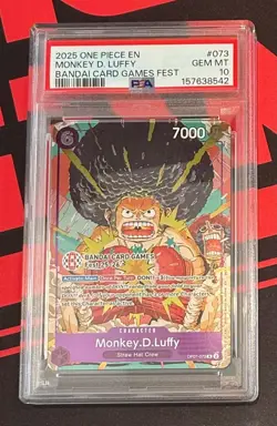 2025 ONE PIECE OP07-073 BANDAI CARD GAMES FEST 25-26 MONKEY D LUFFY PROMO PSA 10 - Image 1