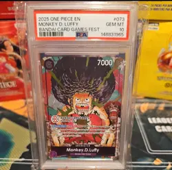 2025 ONE PIECE OP07-073 BANDAI CARD GAMES FEST 25-26 MONKEY D LUFFY PROMO PSA 10 - Image 1