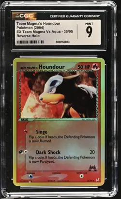 CGC 9 Team Magma's Houndour EX Vs Aqua 35/95 Reverse Holo Pokemon Card - Image 1