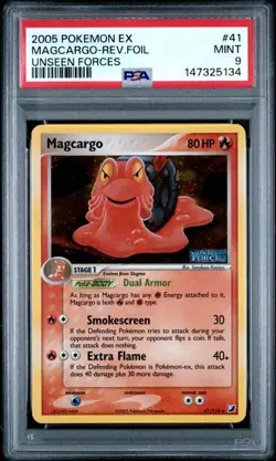 2005 Pokemon ex Magcargo Rev. Foil Unseen Forces lable PSA 9 - Image 1