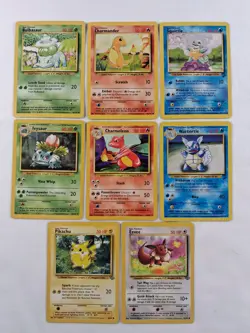 Vintage Pokemon Base Set Card Lot – Starters Pikachu Eevee Bulbasaur Charmander - Image 1