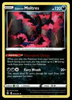 Galarian Moltres 093/203 Holo Rare Evolving Skies Pokemon Near Mint - Image 1