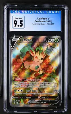 2021 POKEMON EVOLVING SKIES #167/203 LEAFEON V CGC BLUE LABEL 9.5 GEM MINT - Image 1