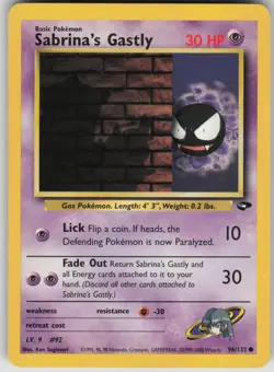 Pokemon TCG Sabrina's Gastly (96) Common Gym Challenge 096/132 - Image 1