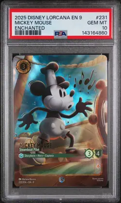 2025 DISNEY LORCANA EN 9-FABLED ENCHANTED MICKEY MOUSE - STEAMBOAT PILOT PSA 10 - Image 1