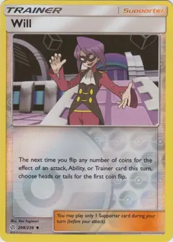Pokemon - Will - 208/236- Reverse Holo - Cosmic Eclipse - NM/M - NEW - Image 1