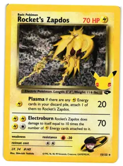 Pokemon TCG Rockets Zapdos Holo Classic Collection 15/132 Celebrations NM - Image 1