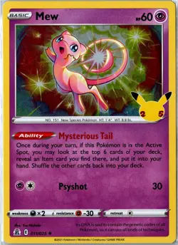 Pokemon Card - Mew Celebrations 011/025 2021 Rare Holo Lightly Played - Image 1