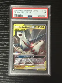 PSA 5 Pokemon TCG Latias & Latios GX Sun & Moon Team Up Card #113/181 - Image 1