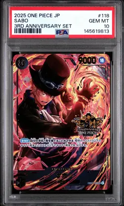 2025 ONE PIECE JAPANESE 3RD ANNIVERSARY SET #118 SABO PSA 10 - Image 1