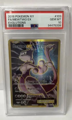 Pokemon TCG Mewtwo EX Full Art Holo Card 103/108 Evolutions PSA 10 Gem Mint - Image 1