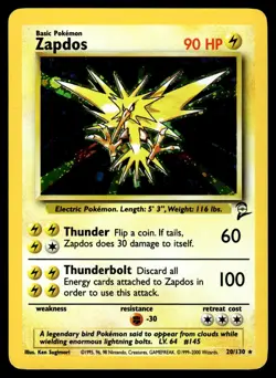 Zapdos 20/130 Holo Rare Base Set 2 Pokemon Lightly Played - Image 1