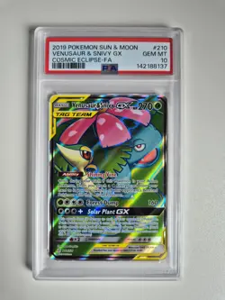 PSA 10 Venusaur & Snivy GX 210/236 Cosmic Eclipse Tag Team Holo Pokemon GEM MINT - Image 1