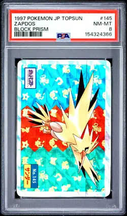 1997 POKEMON JAPANESE TOPSUN BLOCK PRISM #145 ZAPDOS PSA 8 - Image 1