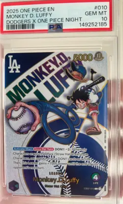 2025 ONE PIECE PROMO #010 MONKEY D. LUFFY DODGERS X ONE PIECE NIGHT PSA 10 - Image 1