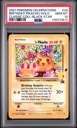 PSA 10 Birthday Pikachu Holo #24 Celebrations Classic Pokemon 2021 - Image 1