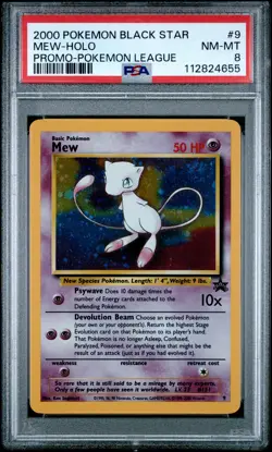 2000 POKEMON PROMO BLACK STAR POKEMON LEAGUE #9 MEW-HOLO PSA 8 - Image 1