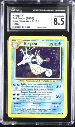 CGC 8.5 Kingdra 2000 Neo Genesis 8/111 Holo SWIRL Pokemon Card - Image 1