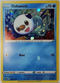HD Fart Swirl 🌀 Oshawott SWSH222 Cosmos Holo Heavily Bleed Error Rare Pokemon - Image 3