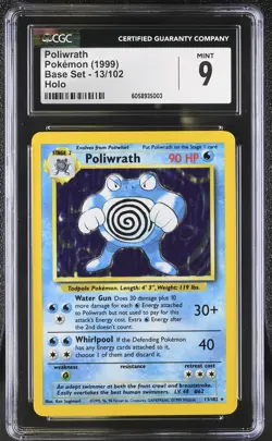 CGC 9 MINT Poliwrath 1999 Base Set 13/102 Holo Pokemon Card - Image 1