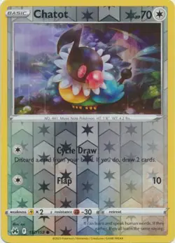 Chatot 112/159 Reverse Holo | Crown Zenith | Pokemon Card - Image 1