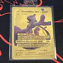 Pokemon Mewtwo & Mew Tag Team GX Gold Foil Fan Art Collector Card - 270 HP - Image 1