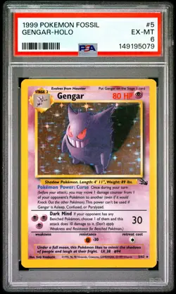 1999 POKEMON FOSSIL #5 GENGAR-HOLO PSA 6 - Image 1