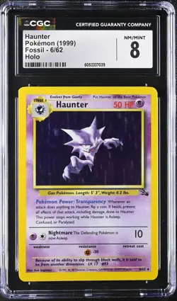 CGC 8 NM/MINT Haunter 1999 Fossil 6/62 Holo Pokemon Card psa - Image 1