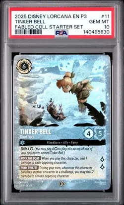Tinker Bell Giant Fairy Glimmer Foil Promo Fabled Starter Disney Lorcana PSA 10 - Image 1