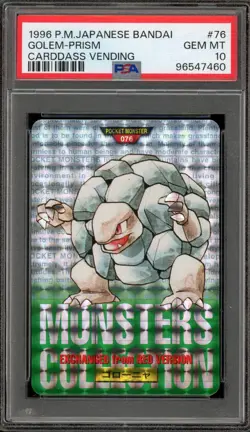 Pokemon Bandai Carddass Golem Vending Green Japanese Prism #076 PSA 10 Gem Mint - Image 1