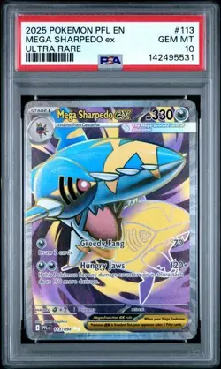2025 POKEMON PFL MEGA SHARPEDO EX FULL ART EN-PHANTASMAL FLAMES 113 PSA 10 - Image 1