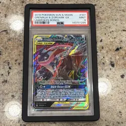 Pokemon 2019 Unbroken Bonds Greninja & Zoroark GX 107/214 TAG TEAM Holo PSA 9 - Image 1