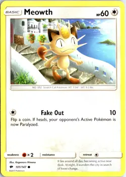 Meowth 101 C Burning Shadows Pokemon NM/M - Image 1
