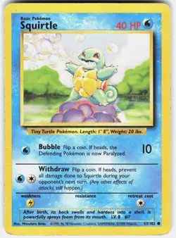 Squirtle 63/102 Common Base Set Unlimited Pokemon HP - Image 1