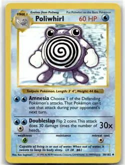 Poliwhirl 38/102 Uncommon Base Set Shadowless Pokemon Unlimited LP - Image 1