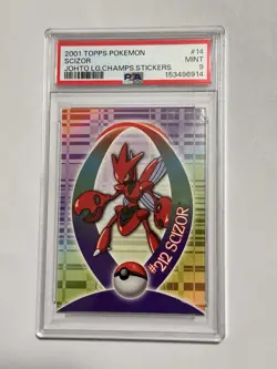 POKEMON 2001 TOPPS JOHTO LEAGUE CHAMPIONS STICKER SCIZOR #14 PSA 9 - Image 1