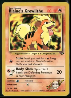 Blaine's Growlithe 62/132 Common Gym Challenge Pokemon Near Mint - Image 1