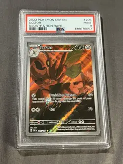 🔥 2023 POKEMON OBF EN-OBSIDIAN FLAMES ILLUSTRATION RARE #205 SCIZOR PSA 9 🔥 - Image 1