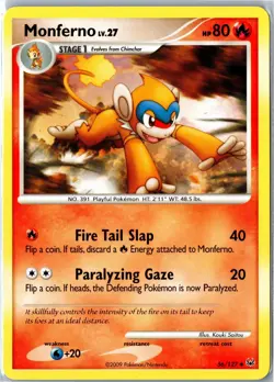 Pokemon Card - Monferno 56/127 Platinum Uncommon Lightly Played - Image 1