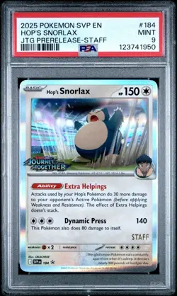 Pokemon Hop's Snorlax 184/159 Journey Together Prerelease-staff PSA 9 - Image 1