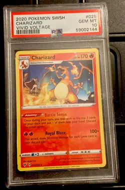 2020 POKEMON SWORD & SHIELD VIVID VOLTAGE CHARIZARD #025 PSA 10 - Image 1