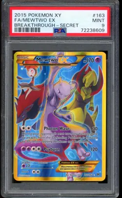 2015 Pokemon Mewtwo EX Breakthrough Secret Rare Full Art XY #163 PSA 9 - Image 1