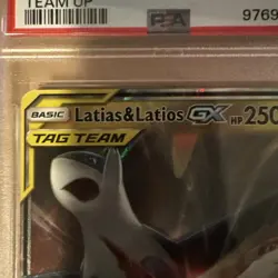 2019 POKEMON SUN & MOON TEAM UP #113 LATIAS & LATIOS GX PSA 10 - Image 3