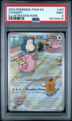 2024 POKEMON TWM EN-TWILIGHT MASQUERADE ILLUSTRATION RARE #187 CHANSEY PSA 9 - Image 1
