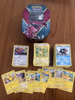 Bulk Pokemon Card Lot Mixed Collection Bundle In Metal Container - Image 1