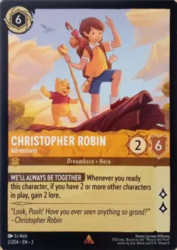 2/204 CHRISTOPHER ROBIN ADVENTURER RISE OF FLOODBORN RARE DISNEY LORCANA CARD - Image 1