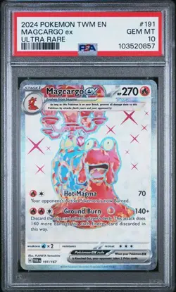 2024 POKEMON TWM EN #191 MAGCARGO EX ULTRA RARE PSA 10 TWILIGHT MASQUERADE - Image 1